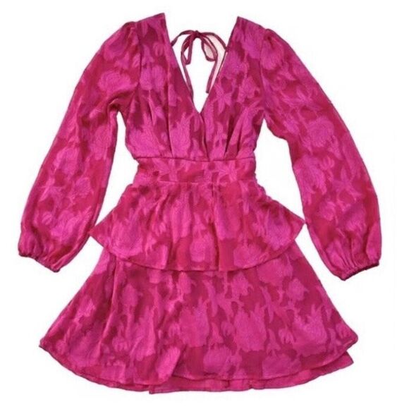 BOG BAND OF THE FREE - NWT “Kiss Me” Peplum Tiered Mini Dress in Fuchsia - Picture 8 of 16
